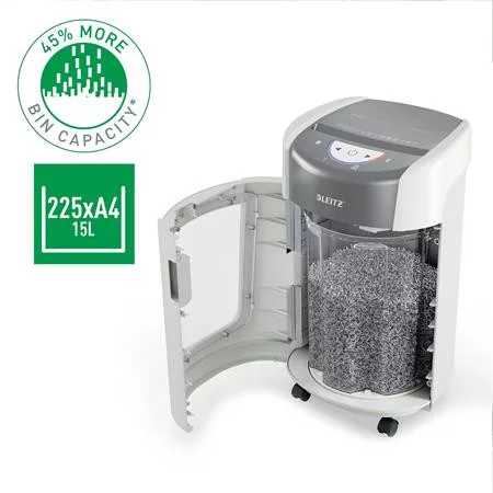Iratmegsemmisítő, mikrokonfetti, 6 lap, LEITZ "IQ OptiMax Home Office 225 P5"