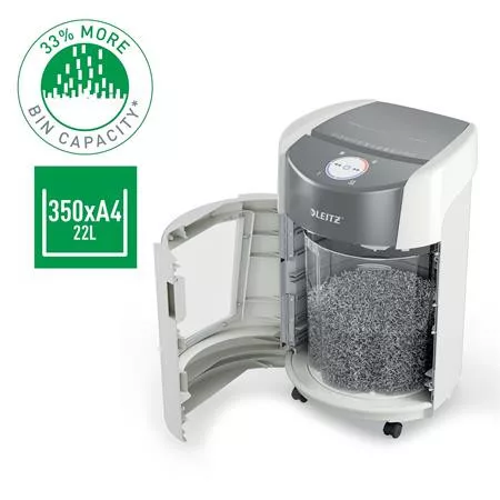 Iratmegsemmisítő, mikrokonfetti, 8 lap, LEITZ "IQ OptiMax Small Office 350 P5"