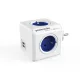 Elosztó, 4 aljzat, 2 USB csatlakozó, ALLOCACOC "PowerCube Original USB DE", fehér-kék