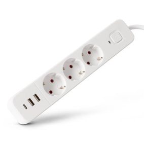   Elosztósor, 3 aljzat, 1,5 m, USB, kapcsolóval, ENTAC, fehér