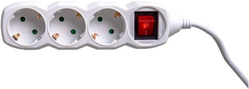 Elosztósor, 3 aljzat, 1,5 m, kapcsolóval, ENTAC, fehér