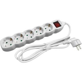 Elosztósor, 5 aljzat, 3 m, kapcsolóval, ENTAC, fehér