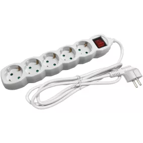   Entac elosztó, hosszabbító 5-ös, kapcsolóval, érintésvédelemmel, fehér, 5m, 16A, 3500W