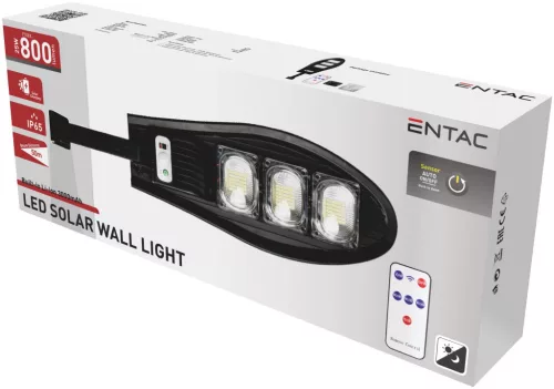 Entac LED Szolár Utcai Lámpa Távirányítóval, Mozgásérzékelővvel Autamata Dimm funkcióval, 1500lm