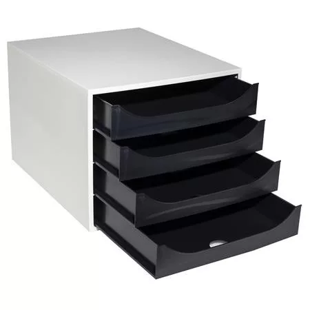 Irattároló, műanyag, 4 fiókos, EXACOMPTA "Ecobox Office", szürke-fekete