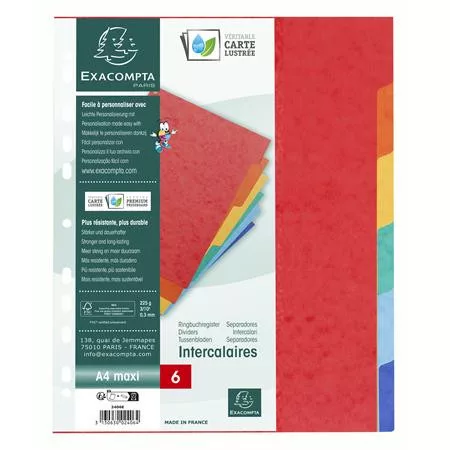 Regiszter, karton, A4+, 6 részes, EXACOMPTA, színes