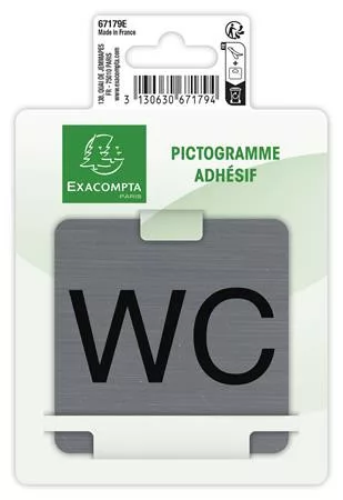Információs tábla, öntapadó, 7,5x7,5 cm, alumíniumhatású, EXACOMPTA, "WC"