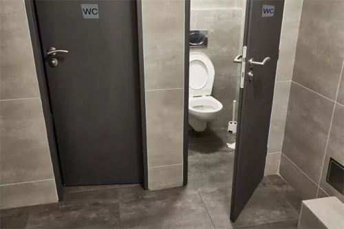 Információs tábla, öntapadó, 7,5x7,5 cm, alumíniumhatású, EXACOMPTA, "WC"