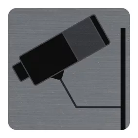   Információs tábla, öntapadó, 7,5x7,5 cm, alumíniumhatású, EXACOMPTA, "Kamerával megfigyelt terület"