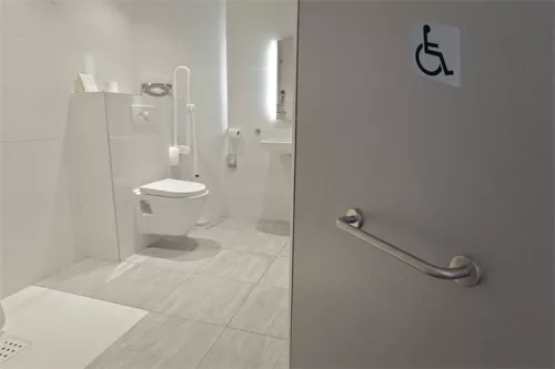 Információs tábla, öntapadó, 7,5x7,5 cm, alumíniumhatású, EXACOMPTA, "Mozgáskorlátozottak részére"