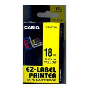 Feliratozógép szalag, 18 mm x 8 m, CASIO, sárga-fekete
