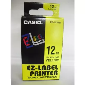 Feliratozógép szalag, 12 mm x 8 m, CASIO, sárga-fekete