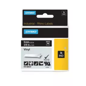   Feliratozógép szalag, vinil, 9 mm x 5,5 m, DYMO "Rhino", fekete-fehér