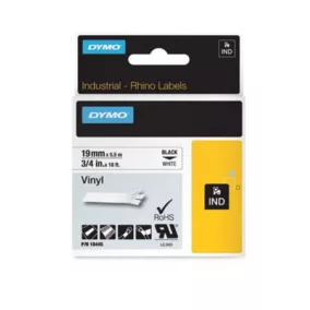   Feliratozógép szalag, vinil, 19 mm x 5,5 m, DYMO "Rhino", fehér-fekete