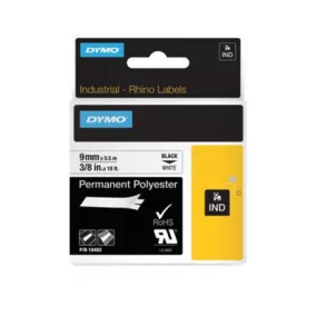   Feliratozógép szalag, tartós poliészter, 9 mm x 5,5 m, DYMO "Rhino",fehér-fekete