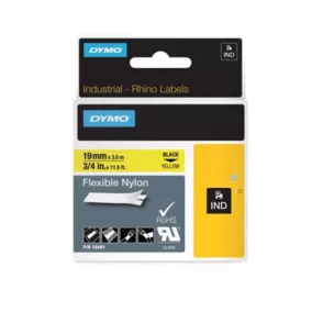  Feliratozógép szalag, flexibilis ID, 19 mm x 3,5 m, DYMO "Rhino", sárga-fekete