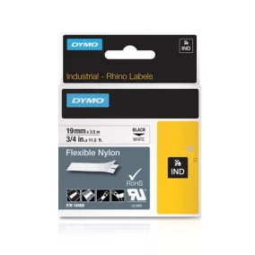   Feliratozógép szalag, flexibilis ID, 19 mm x 3,5 m, DYMO "Rhino", fehér-fekete