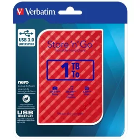   2,5" HDD (merevlemez), 1TB, USB 3.0, VERBATIM "Store n Go", piros