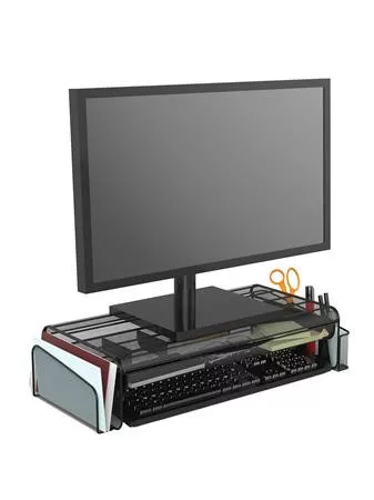 Monitorállvány, rendszerezővel, fémhálós, ALBA, fekete