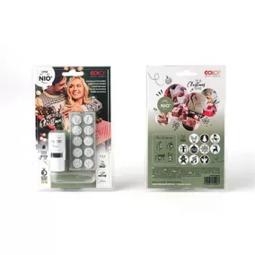   Bélyegző, kirakós, 10 motívummal, "Nio Karácsony", fehér ház, fekete párnával