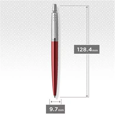 Golyóstoll, 0,7 mm, ezüst színű klip, Kensigton piros tolltest, PARKER "Royal Jotter", kék