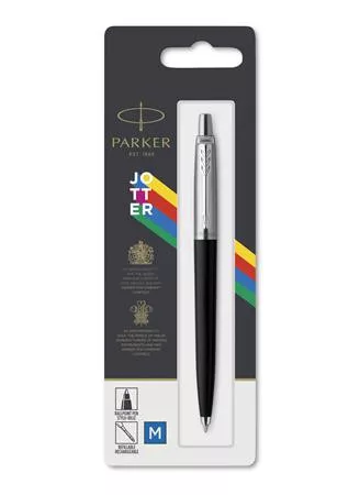 Golyóstoll, 0,7 mm, ezüst színű klip, fekete tolltest, PARKER "Royal Jotter Originals", kék