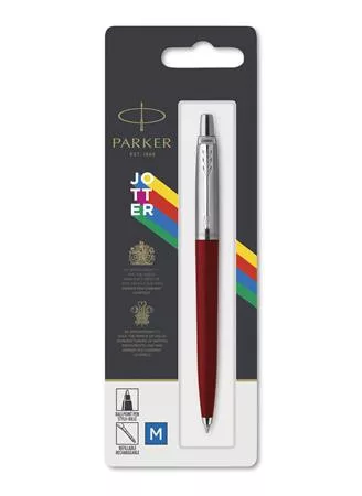 Golyóstoll, 0,7 mm, ezüst színű klip, piros tolltest, PARKER "Royal Jotter Originals", kék