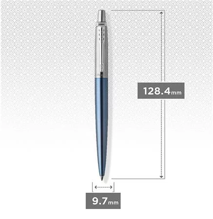Golyóstoll, 0,7 mm, ezüst színű klip, Waterloo kék tolltest, PARKER "Royal Jotter", kék