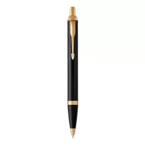   Golyóstoll, nyomógombos, arany színű klip, fekete tolltest, PARKER, "Royal IM", kék