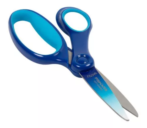 Olló, iskolai, 15 cm, balkezes, FISKARS, ombré kék