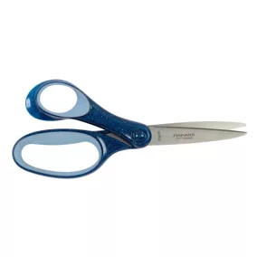 Olló, iskolai, 18 cm, balkezes, FISKARS, csillámos kék