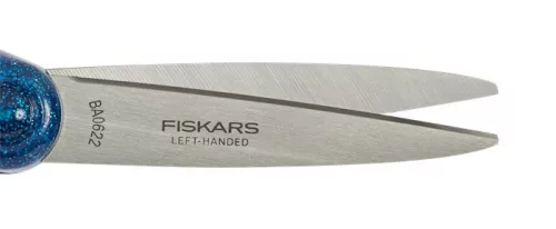 Olló, iskolai, 18 cm, balkezes, FISKARS, csillámos kék