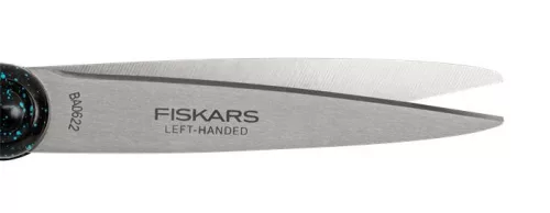 Olló, ifjúsági, 20 cm, balkezes, FISKARS, foltos pávakék