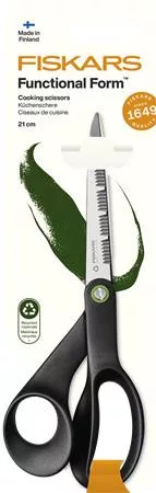 Olló, konyhai, 21 cm FISKARS "Functional ReNew", fekete