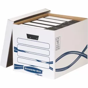   Archiválókonténer, karton, FELLOWES, "Bankers Box Basic Tall", kék-fehér