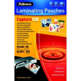   Meleglamináló fólia, 125 mikron, 54x86 mm, fényes, 50 db, FELLOWES