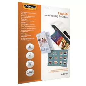   Meleglamináló fólia, 80 mikron, A3, fényes, előrehajtott, 25 db, FELLOWES "Admire Easyfold"