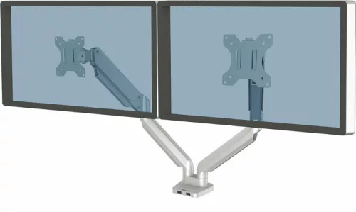 Monitortartó kar, két monitorhoz, FELLOWES "Platinum Series™ Dual", ezüst