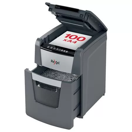 Iratmegsemmisítő, konfetti, 100 lap, REXEL "Optimum AutoFeed+ 100X"