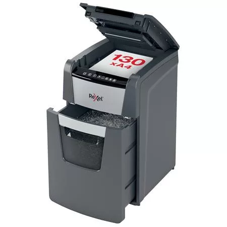 Iratmegsemmisítő, mikrokonfetti, 130 lap, REXEL, "Optimum AutoFeed+ 130M"