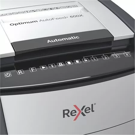 Iratmegsemmisítő, konfetti, 600 lap, REXEL, "Optimum AutoFeed+ 600X"