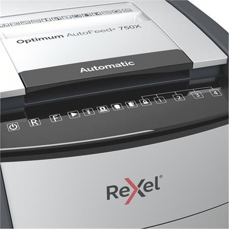 Iratmegsemmisítő, konfetti, 750 lap, REXEL, "Optimum AutoFeed+ 750X"