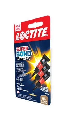 Pillanatragasztó gél, 3 x 1 g, HENKEL "Loctite Super Bond POWER Gél Mini Trio"