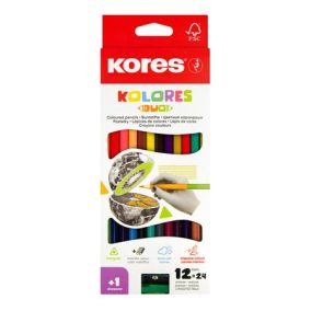   Színes ceruza készlet, kétvégű, háromszögletű, KORES "Duo", 24 különböző szín