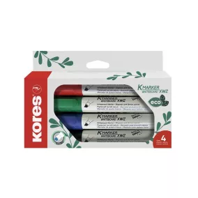   Tábla- és flipchart marker készlet, 3-5 mm, vágott, KORES "ECO K-Marker XW2", 4 különböző szín