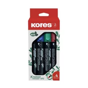   Alkoholos marker készlet, 3-5 mm, vágott, KORES "ECO K-Marker XP2", 4 különböző szín