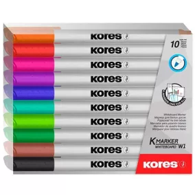   Tábla- és flipchart marker készlet, 1-3 mm kúpos, KORES "K-Marker W1", 10 különböző szín
