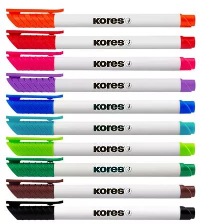 Tábla- és flipchart marker készlet, 1-3 mm kúpos, KORES "K-Marker W1", 10 különböző szín