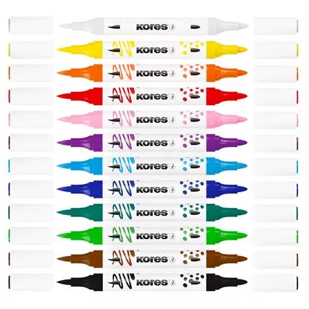 Dekormarker készlet, akril, 1-2 mm, kétvégű, KORES " K-Kreative", 12 különböző szín
