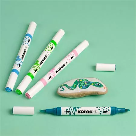 Dekormarker készlet, akril, 1-2 mm, kétvégű, KORES " K-Kreative", 12 különböző szín